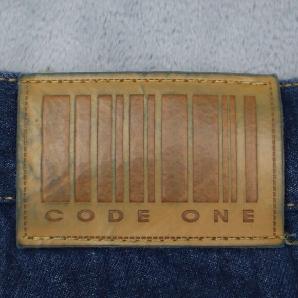 Code One Pants Mens 38 Blue Denim High Waist Flat Front Straight Leg Jeans - Picture 16 of 16